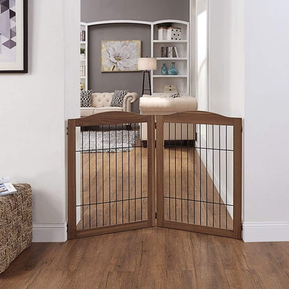 36”H Free Standing Pet Gate for Dog, Tall Wooden Dog Gate, 80” Wide | Foldable Pet Fence for Doorway, Stairs, Step, Expandable Doggy Barrier, Room Divider, Indoor Use, White