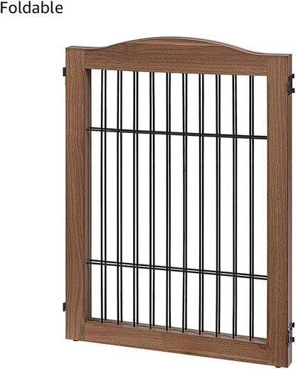 36”H Free Standing Pet Gate for Dog, Tall Wooden Dog Gate, 80” Wide | Foldable Pet Fence for Doorway, Stairs, Step, Expandable Doggy Barrier, Room Divider, Indoor Use, White