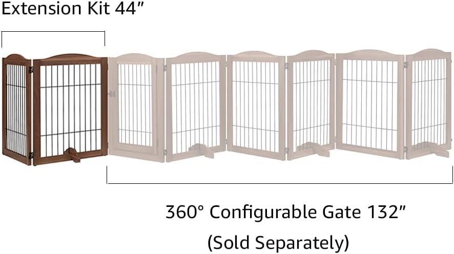 36”H Free Standing Pet Gate for Dog, Tall Wooden Dog Gate, 80” Wide | Foldable Pet Fence for Doorway, Stairs, Step, Expandable Doggy Barrier, Room Divider, Indoor Use, White