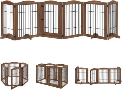 36”H Free Standing Pet Gate for Dog, Tall Wooden Dog Gate, 80” Wide | Foldable Pet Fence for Doorway, Stairs, Step, Expandable Doggy Barrier, Room Divider, Indoor Use, White