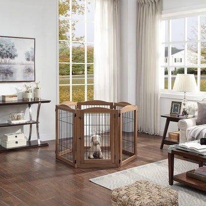 36”H Free Standing Pet Gate for Dog, Tall Wooden Dog Gate, 80” Wide | Foldable Pet Fence for Doorway, Stairs, Step, Expandable Doggy Barrier, Room Divider, Indoor Use, White
