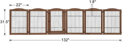 36”H Free Standing Pet Gate for Dog, Tall Wooden Dog Gate, 80” Wide | Foldable Pet Fence for Doorway, Stairs, Step, Expandable Doggy Barrier, Room Divider, Indoor Use, White