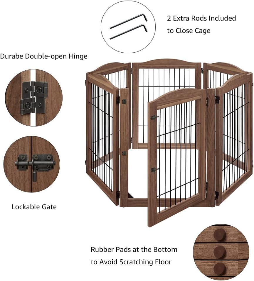 36”H Free Standing Pet Gate for Dog, Tall Wooden Dog Gate, 80” Wide | Foldable Pet Fence for Doorway, Stairs, Step, Expandable Doggy Barrier, Room Divider, Indoor Use, White