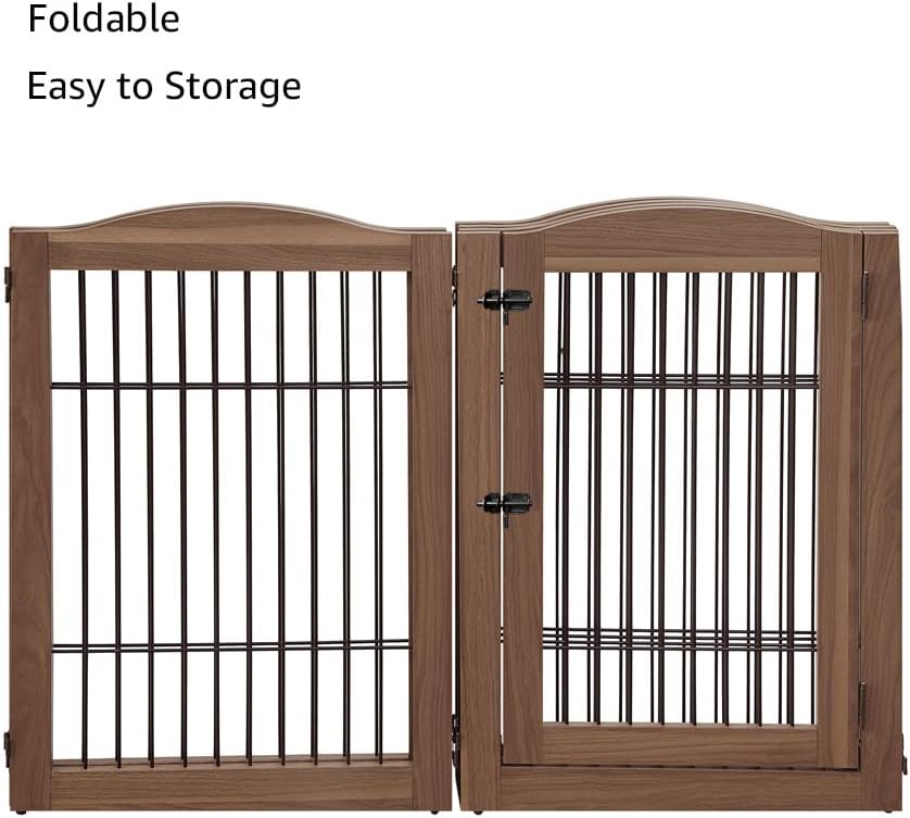 36”H Free Standing Pet Gate for Dog, Tall Wooden Dog Gate, 80” Wide | Foldable Pet Fence for Doorway, Stairs, Step, Expandable Doggy Barrier, Room Divider, Indoor Use, White
