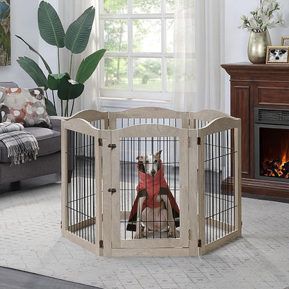 36”H Free Standing Pet Gate for Dog, Tall Wooden Dog Gate, 80” Wide | Foldable Pet Fence for Doorway, Stairs, Step, Expandable Doggy Barrier, Room Divider, Indoor Use, White