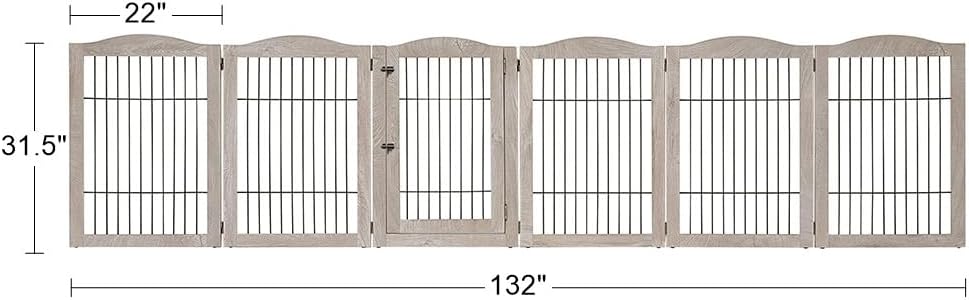 36”H Free Standing Pet Gate for Dog, Tall Wooden Dog Gate, 80” Wide | Foldable Pet Fence for Doorway, Stairs, Step, Expandable Doggy Barrier, Room Divider, Indoor Use, White