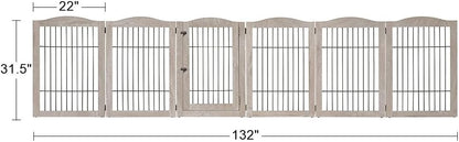 36”H Free Standing Pet Gate for Dog, Tall Wooden Dog Gate, 80” Wide | Foldable Pet Fence for Doorway, Stairs, Step, Expandable Doggy Barrier, Room Divider, Indoor Use, White