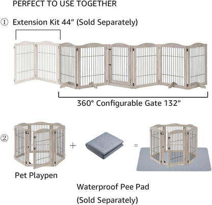 36”H Free Standing Pet Gate for Dog, Tall Wooden Dog Gate, 80” Wide | Foldable Pet Fence for Doorway, Stairs, Step, Expandable Doggy Barrier, Room Divider, Indoor Use, White