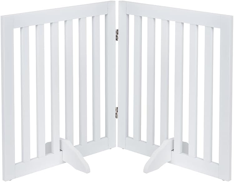 36”H Free Standing Pet Gate for Dog, Tall Wooden Dog Gate, 80” Wide | Foldable Pet Fence for Doorway, Stairs, Step, Expandable Doggy Barrier, Room Divider, Indoor Use, White