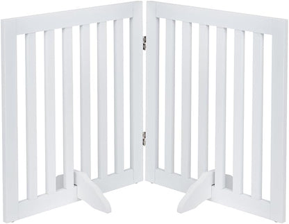 36”H Free Standing Pet Gate for Dog, Tall Wooden Dog Gate, 80” Wide | Foldable Pet Fence for Doorway, Stairs, Step, Expandable Doggy Barrier, Room Divider, Indoor Use, White