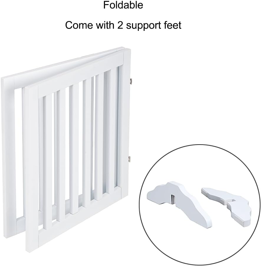 36”H Free Standing Pet Gate for Dog, Tall Wooden Dog Gate, 80” Wide | Foldable Pet Fence for Doorway, Stairs, Step, Expandable Doggy Barrier, Room Divider, Indoor Use, White