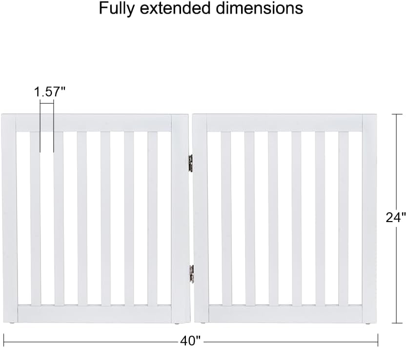 36”H Free Standing Pet Gate for Dog, Tall Wooden Dog Gate, 80” Wide | Foldable Pet Fence for Doorway, Stairs, Step, Expandable Doggy Barrier, Room Divider, Indoor Use, White