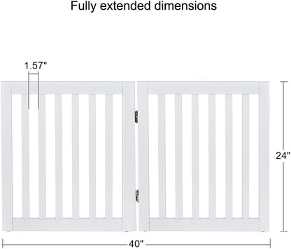 36”H Free Standing Pet Gate for Dog, Tall Wooden Dog Gate, 80” Wide | Foldable Pet Fence for Doorway, Stairs, Step, Expandable Doggy Barrier, Room Divider, Indoor Use, White