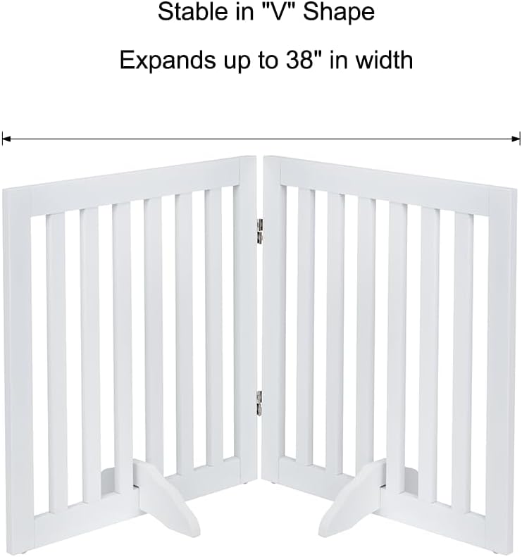 36”H Free Standing Pet Gate for Dog, Tall Wooden Dog Gate, 80” Wide | Foldable Pet Fence for Doorway, Stairs, Step, Expandable Doggy Barrier, Room Divider, Indoor Use, White