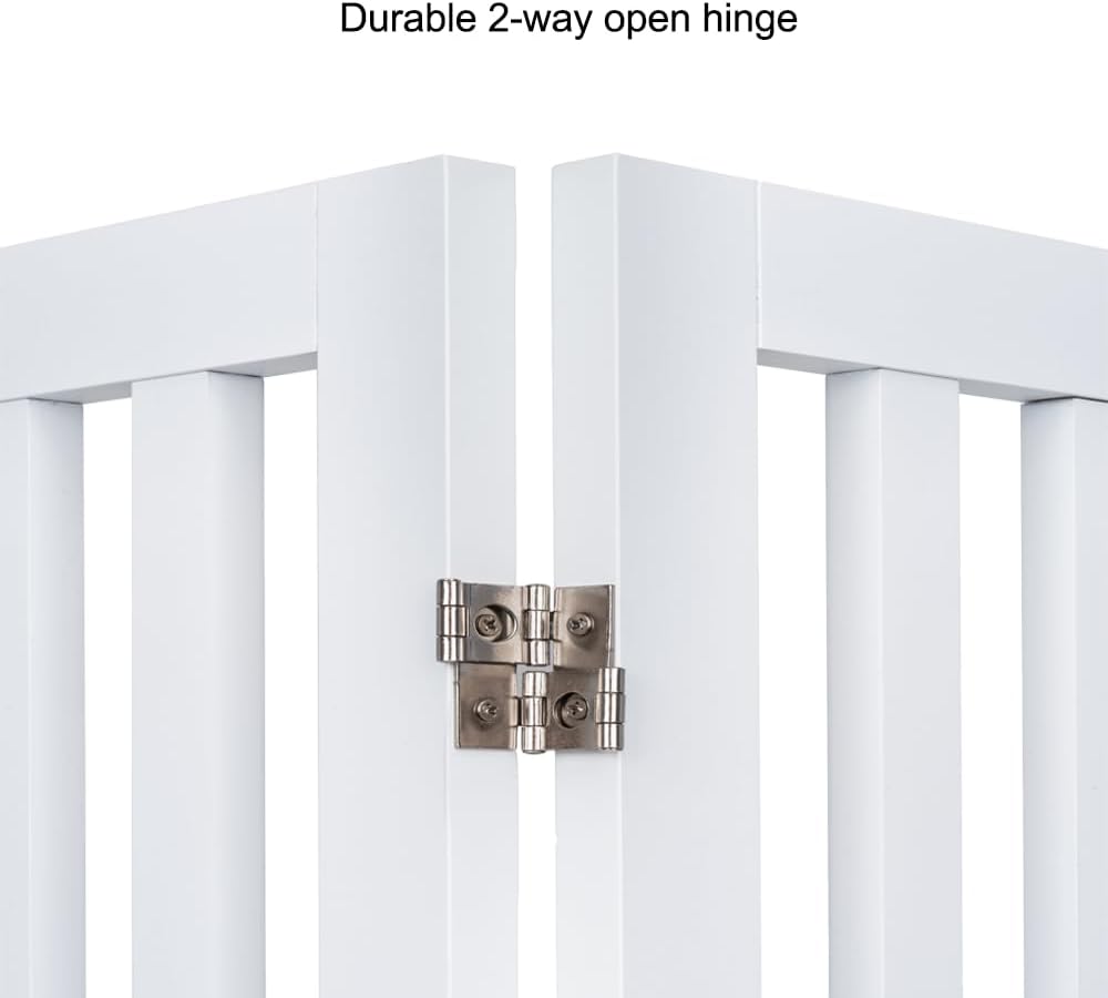 36”H Free Standing Pet Gate for Dog, Tall Wooden Dog Gate, 80” Wide | Foldable Pet Fence for Doorway, Stairs, Step, Expandable Doggy Barrier, Room Divider, Indoor Use, White