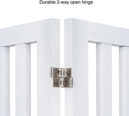 36”H Free Standing Pet Gate for Dog, Tall Wooden Dog Gate, 80” Wide | Foldable Pet Fence for Doorway, Stairs, Step, Expandable Doggy Barrier, Room Divider, Indoor Use, White