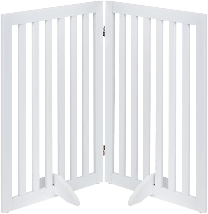 36”H Free Standing Pet Gate for Dog, Tall Wooden Dog Gate, 80” Wide | Foldable Pet Fence for Doorway, Stairs, Step, Expandable Doggy Barrier, Room Divider, Indoor Use, White