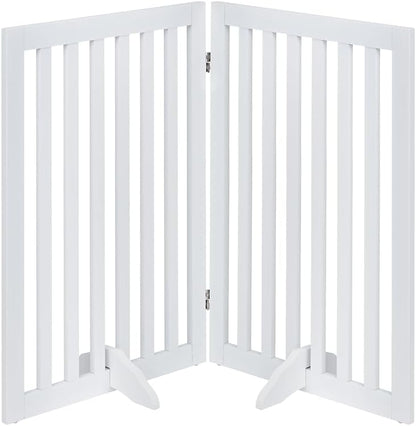 36”H Free Standing Pet Gate for Dog, Tall Wooden Dog Gate, 80” Wide | Foldable Pet Fence for Doorway, Stairs, Step, Expandable Doggy Barrier, Room Divider, Indoor Use, White