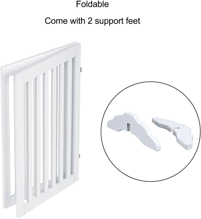 36”H Free Standing Pet Gate for Dog, Tall Wooden Dog Gate, 80” Wide | Foldable Pet Fence for Doorway, Stairs, Step, Expandable Doggy Barrier, Room Divider, Indoor Use, White