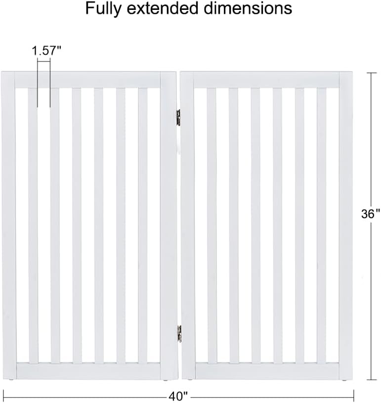 36”H Free Standing Pet Gate for Dog, Tall Wooden Dog Gate, 80” Wide | Foldable Pet Fence for Doorway, Stairs, Step, Expandable Doggy Barrier, Room Divider, Indoor Use, White