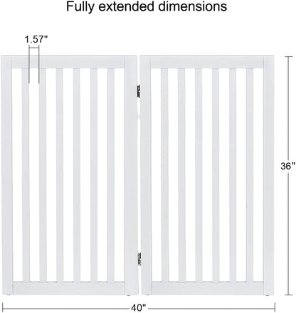 36”H Free Standing Pet Gate for Dog, Tall Wooden Dog Gate, 80” Wide | Foldable Pet Fence for Doorway, Stairs, Step, Expandable Doggy Barrier, Room Divider, Indoor Use, White