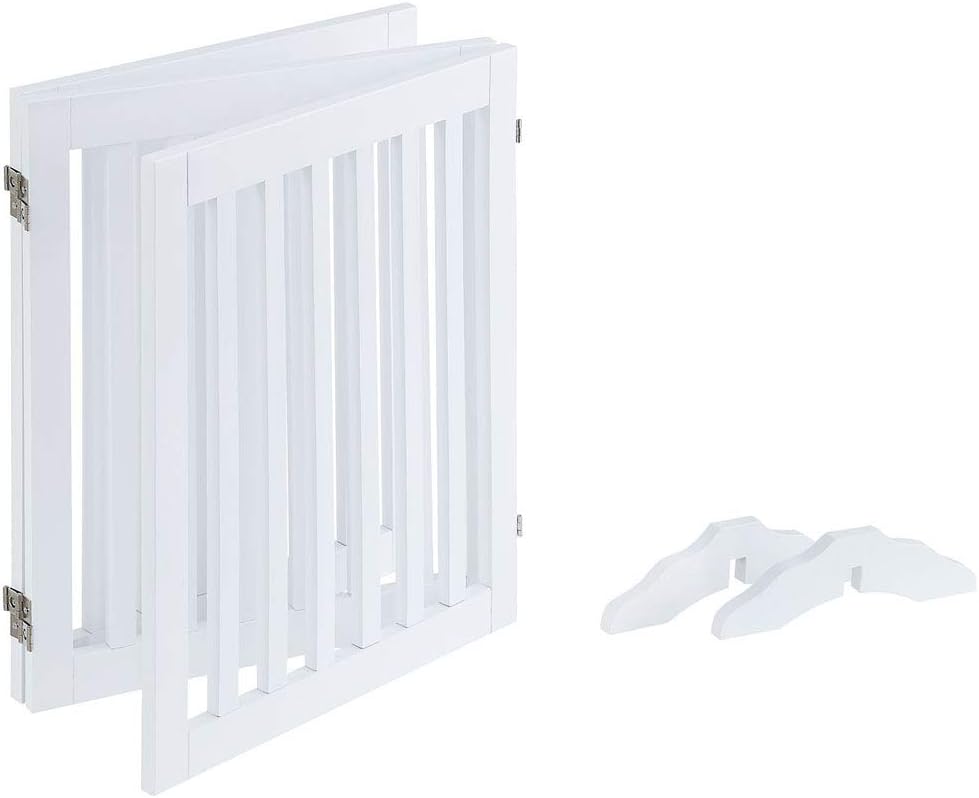 36”H Free Standing Pet Gate for Dog, Tall Wooden Dog Gate, 80” Wide | Foldable Pet Fence for Doorway, Stairs, Step, Expandable Doggy Barrier, Room Divider, Indoor Use, White