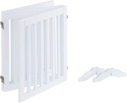 36”H Free Standing Pet Gate for Dog, Tall Wooden Dog Gate, 80” Wide | Foldable Pet Fence for Doorway, Stairs, Step, Expandable Doggy Barrier, Room Divider, Indoor Use, White