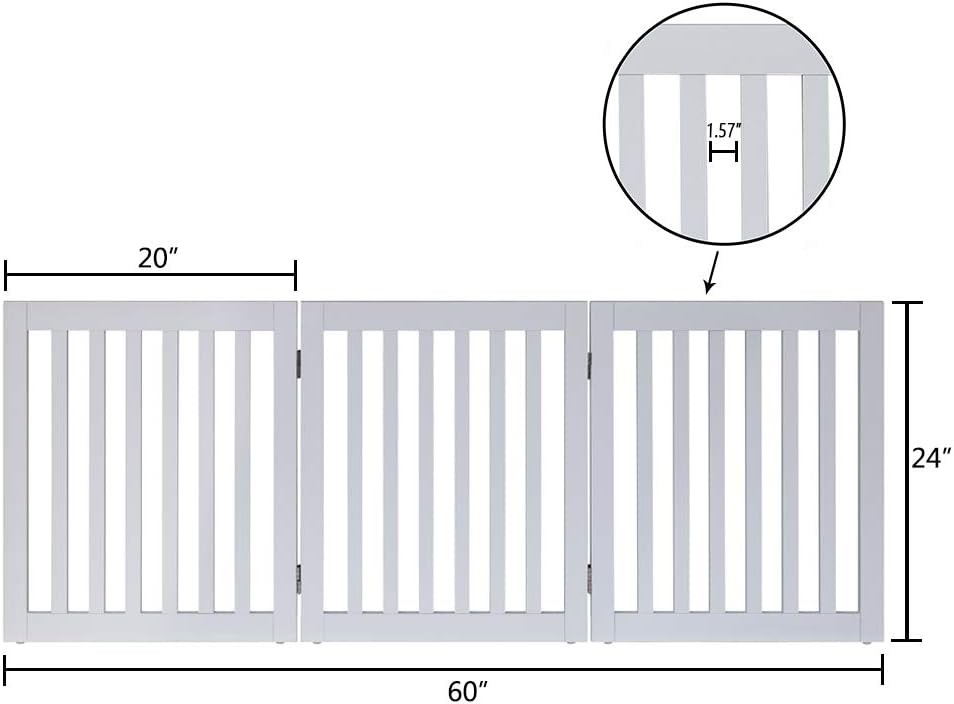 36”H Free Standing Pet Gate for Dog, Tall Wooden Dog Gate, 80” Wide | Foldable Pet Fence for Doorway, Stairs, Step, Expandable Doggy Barrier, Room Divider, Indoor Use, White