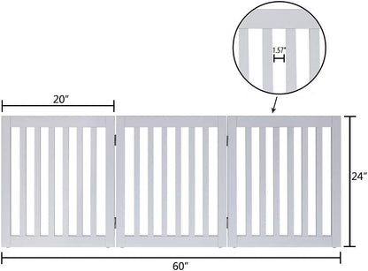 36”H Free Standing Pet Gate for Dog, Tall Wooden Dog Gate, 80” Wide | Foldable Pet Fence for Doorway, Stairs, Step, Expandable Doggy Barrier, Room Divider, Indoor Use, White
