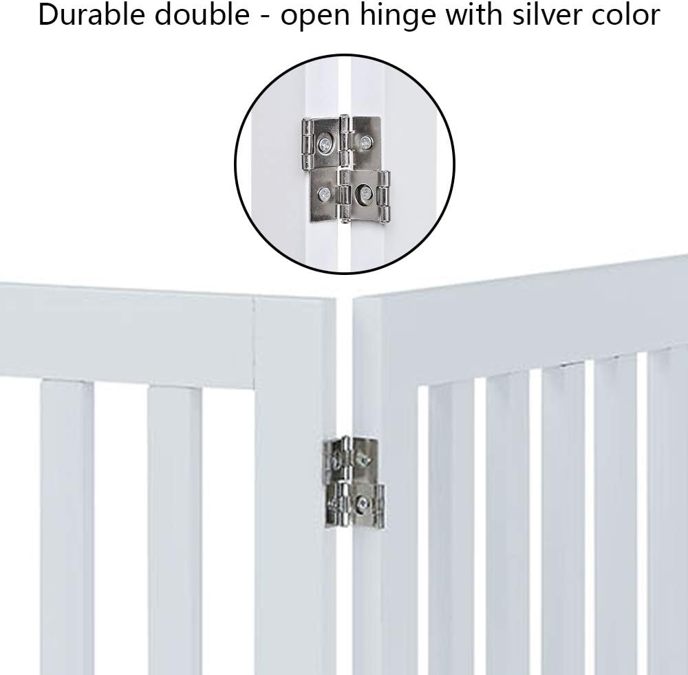 36”H Free Standing Pet Gate for Dog, Tall Wooden Dog Gate, 80” Wide | Foldable Pet Fence for Doorway, Stairs, Step, Expandable Doggy Barrier, Room Divider, Indoor Use, White