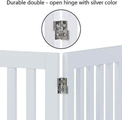 36”H Free Standing Pet Gate for Dog, Tall Wooden Dog Gate, 80” Wide | Foldable Pet Fence for Doorway, Stairs, Step, Expandable Doggy Barrier, Room Divider, Indoor Use, White