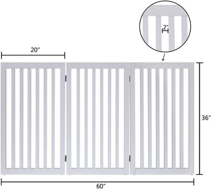 36”H Free Standing Pet Gate for Dog, Tall Wooden Dog Gate, 80” Wide | Foldable Pet Fence for Doorway, Stairs, Step, Expandable Doggy Barrier, Room Divider, Indoor Use, White