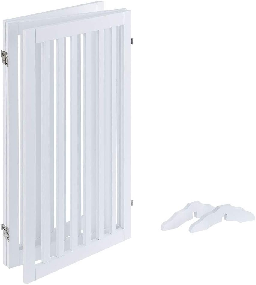 36”H Free Standing Pet Gate for Dog, Tall Wooden Dog Gate, 80” Wide | Foldable Pet Fence for Doorway, Stairs, Step, Expandable Doggy Barrier, Room Divider, Indoor Use, White