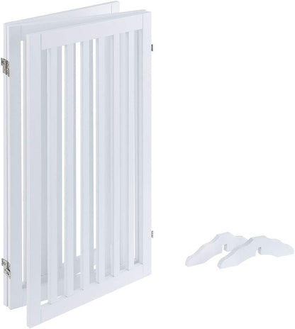 36”H Free Standing Pet Gate for Dog, Tall Wooden Dog Gate, 80” Wide | Foldable Pet Fence for Doorway, Stairs, Step, Expandable Doggy Barrier, Room Divider, Indoor Use, White