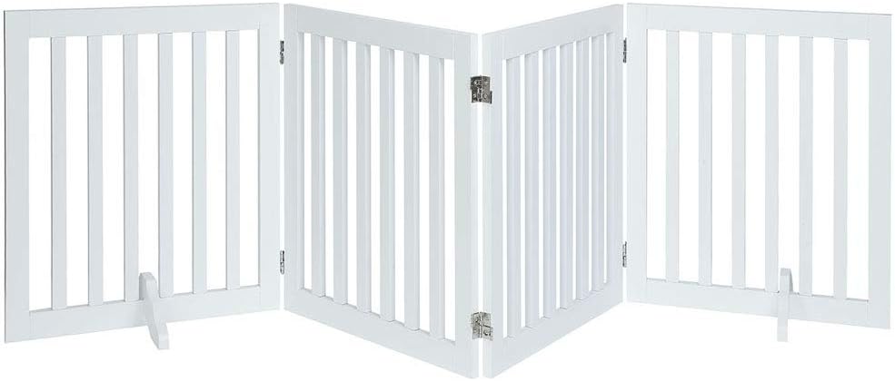 36”H Free Standing Pet Gate for Dog, Tall Wooden Dog Gate, 80” Wide | Foldable Pet Fence for Doorway, Stairs, Step, Expandable Doggy Barrier, Room Divider, Indoor Use, White