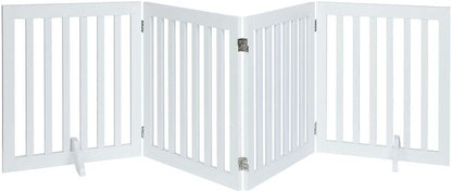 36”H Free Standing Pet Gate for Dog, Tall Wooden Dog Gate, 80” Wide | Foldable Pet Fence for Doorway, Stairs, Step, Expandable Doggy Barrier, Room Divider, Indoor Use, White