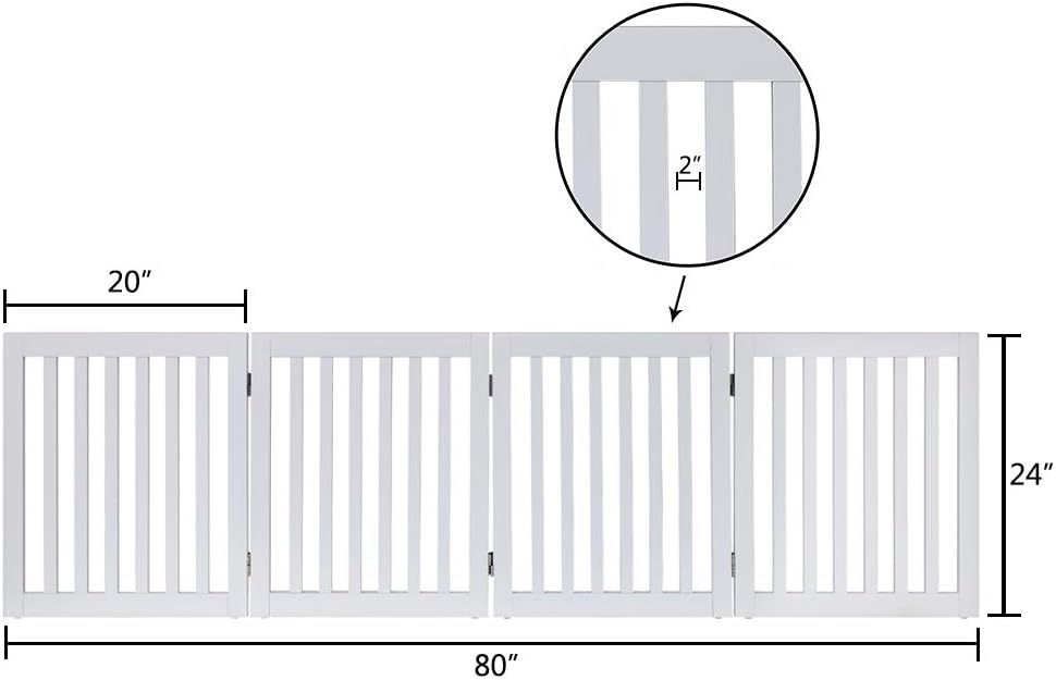 36”H Free Standing Pet Gate for Dog, Tall Wooden Dog Gate, 80” Wide | Foldable Pet Fence for Doorway, Stairs, Step, Expandable Doggy Barrier, Room Divider, Indoor Use, White