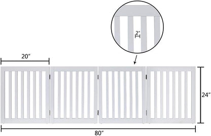 36”H Free Standing Pet Gate for Dog, Tall Wooden Dog Gate, 80” Wide | Foldable Pet Fence for Doorway, Stairs, Step, Expandable Doggy Barrier, Room Divider, Indoor Use, White