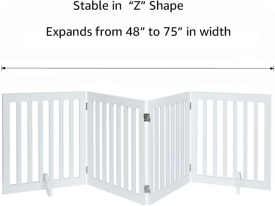 36”H Free Standing Pet Gate for Dog, Tall Wooden Dog Gate, 80” Wide | Foldable Pet Fence for Doorway, Stairs, Step, Expandable Doggy Barrier, Room Divider, Indoor Use, White