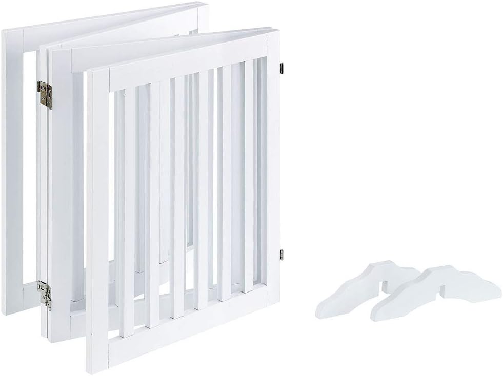 36”H Free Standing Pet Gate for Dog, Tall Wooden Dog Gate, 80” Wide | Foldable Pet Fence for Doorway, Stairs, Step, Expandable Doggy Barrier, Room Divider, Indoor Use, White