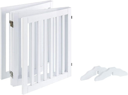 36”H Free Standing Pet Gate for Dog, Tall Wooden Dog Gate, 80” Wide | Foldable Pet Fence for Doorway, Stairs, Step, Expandable Doggy Barrier, Room Divider, Indoor Use, White