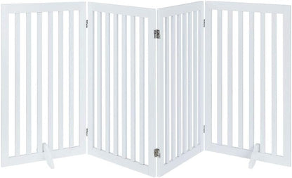 36”H Free Standing Pet Gate for Dog, Tall Wooden Dog Gate, 80” Wide | Foldable Pet Fence for Doorway, Stairs, Step, Expandable Doggy Barrier, Room Divider, Indoor Use, White