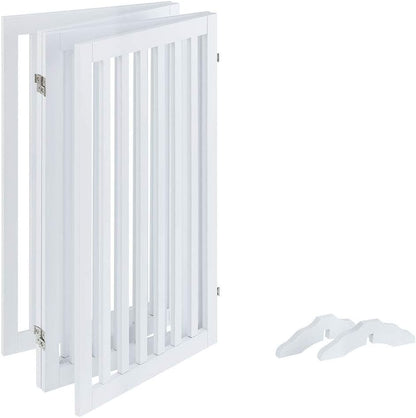 36”H Free Standing Pet Gate for Dog, Tall Wooden Dog Gate, 80” Wide | Foldable Pet Fence for Doorway, Stairs, Step, Expandable Doggy Barrier, Room Divider, Indoor Use, White