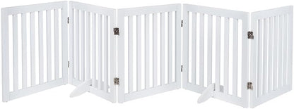36”H Free Standing Pet Gate for Dog, Tall Wooden Dog Gate, 80” Wide | Foldable Pet Fence for Doorway, Stairs, Step, Expandable Doggy Barrier, Room Divider, Indoor Use, White