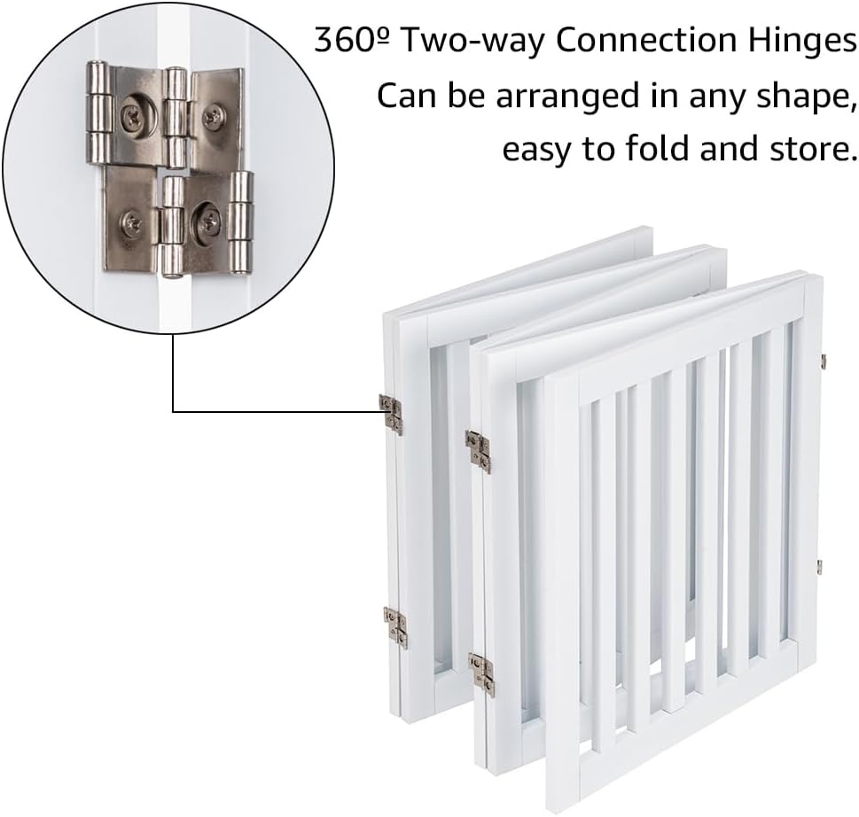 36”H Free Standing Pet Gate for Dog, Tall Wooden Dog Gate, 80” Wide | Foldable Pet Fence for Doorway, Stairs, Step, Expandable Doggy Barrier, Room Divider, Indoor Use, White
