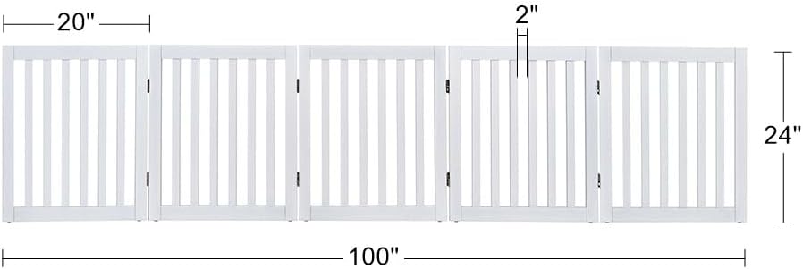 36”H Free Standing Pet Gate for Dog, Tall Wooden Dog Gate, 80” Wide | Foldable Pet Fence for Doorway, Stairs, Step, Expandable Doggy Barrier, Room Divider, Indoor Use, White