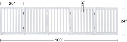 36”H Free Standing Pet Gate for Dog, Tall Wooden Dog Gate, 80” Wide | Foldable Pet Fence for Doorway, Stairs, Step, Expandable Doggy Barrier, Room Divider, Indoor Use, White