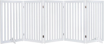 36”H Free Standing Pet Gate for Dog, Tall Wooden Dog Gate, 80” Wide | Foldable Pet Fence for Doorway, Stairs, Step, Expandable Doggy Barrier, Room Divider, Indoor Use, White