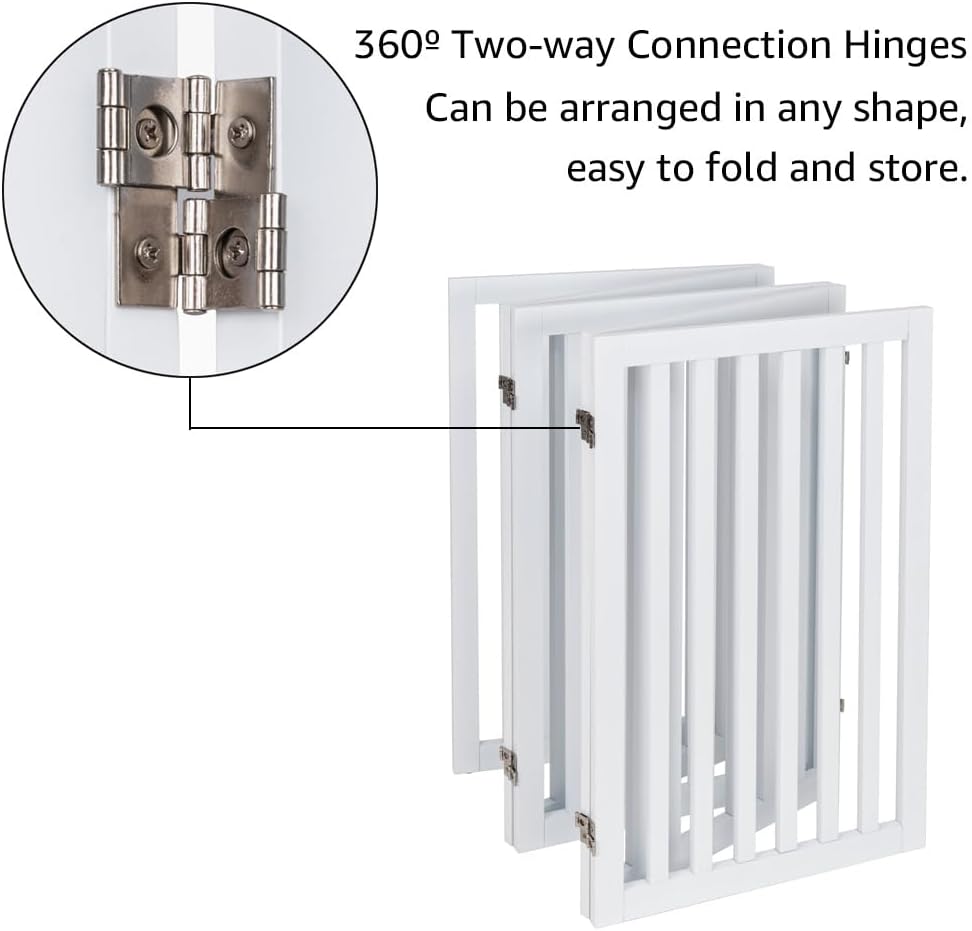36”H Free Standing Pet Gate for Dog, Tall Wooden Dog Gate, 80” Wide | Foldable Pet Fence for Doorway, Stairs, Step, Expandable Doggy Barrier, Room Divider, Indoor Use, White