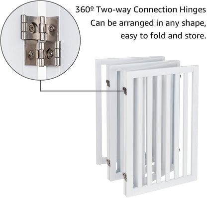 36”H Free Standing Pet Gate for Dog, Tall Wooden Dog Gate, 80” Wide | Foldable Pet Fence for Doorway, Stairs, Step, Expandable Doggy Barrier, Room Divider, Indoor Use, White